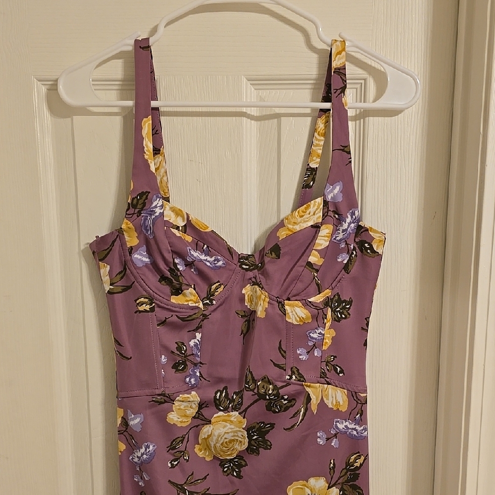 Floral Purple Dress with Yellow and Black Accents